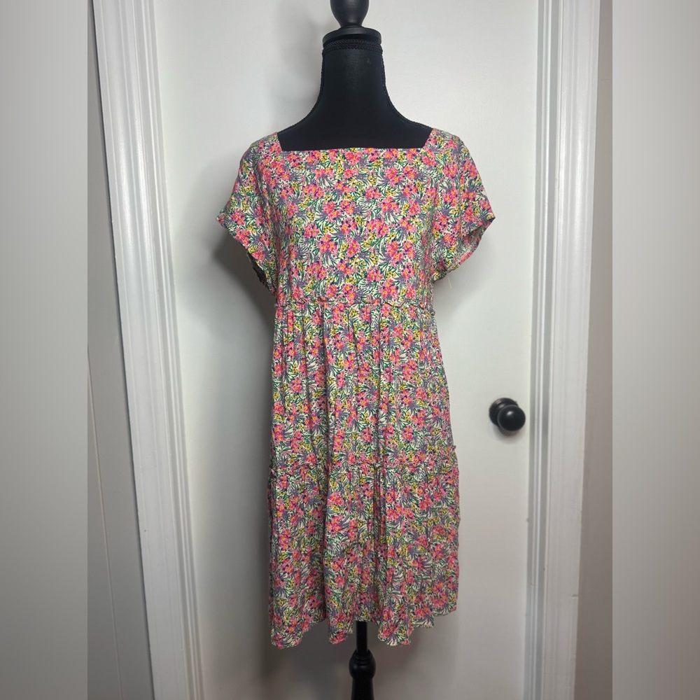 Natural Life Berkeley Floral Square Neck Tiered Silhouette Mini Women Dress